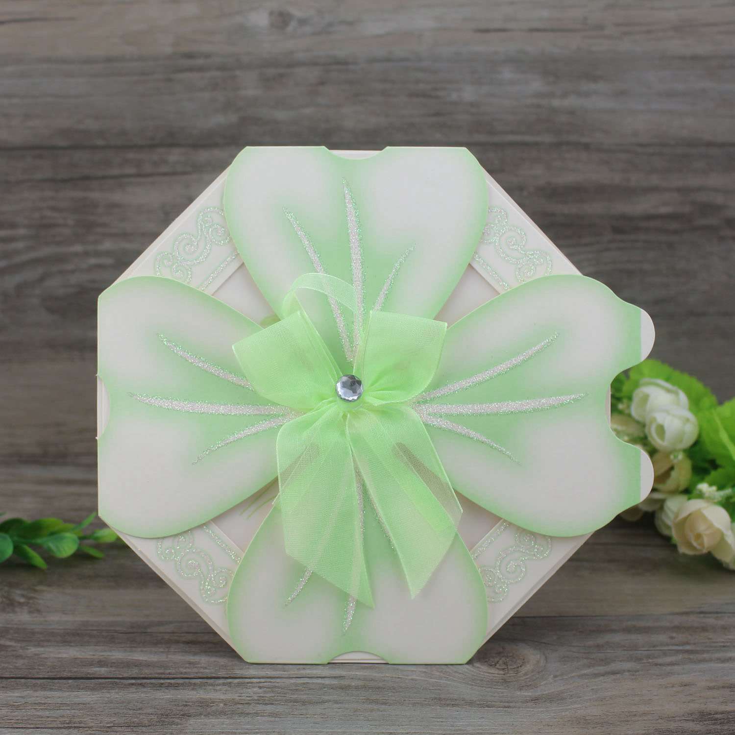 Purple Flower Invitation Card Octagon Shape Handmade Invitation 